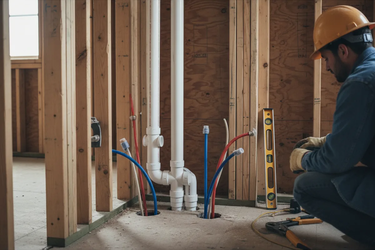 Drain and supply rough-in during Sump Pump Repair in Sand Lake
